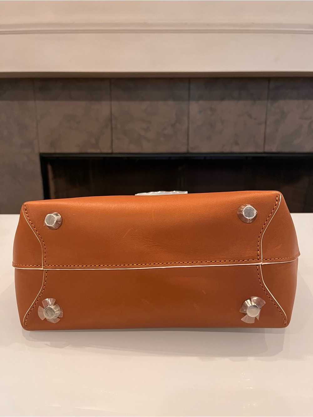 NWOT Longchamp Roseau Small Leather Top Handle Crossbody Bag Cognac w/ Dust Bag - Picture 5 of 9